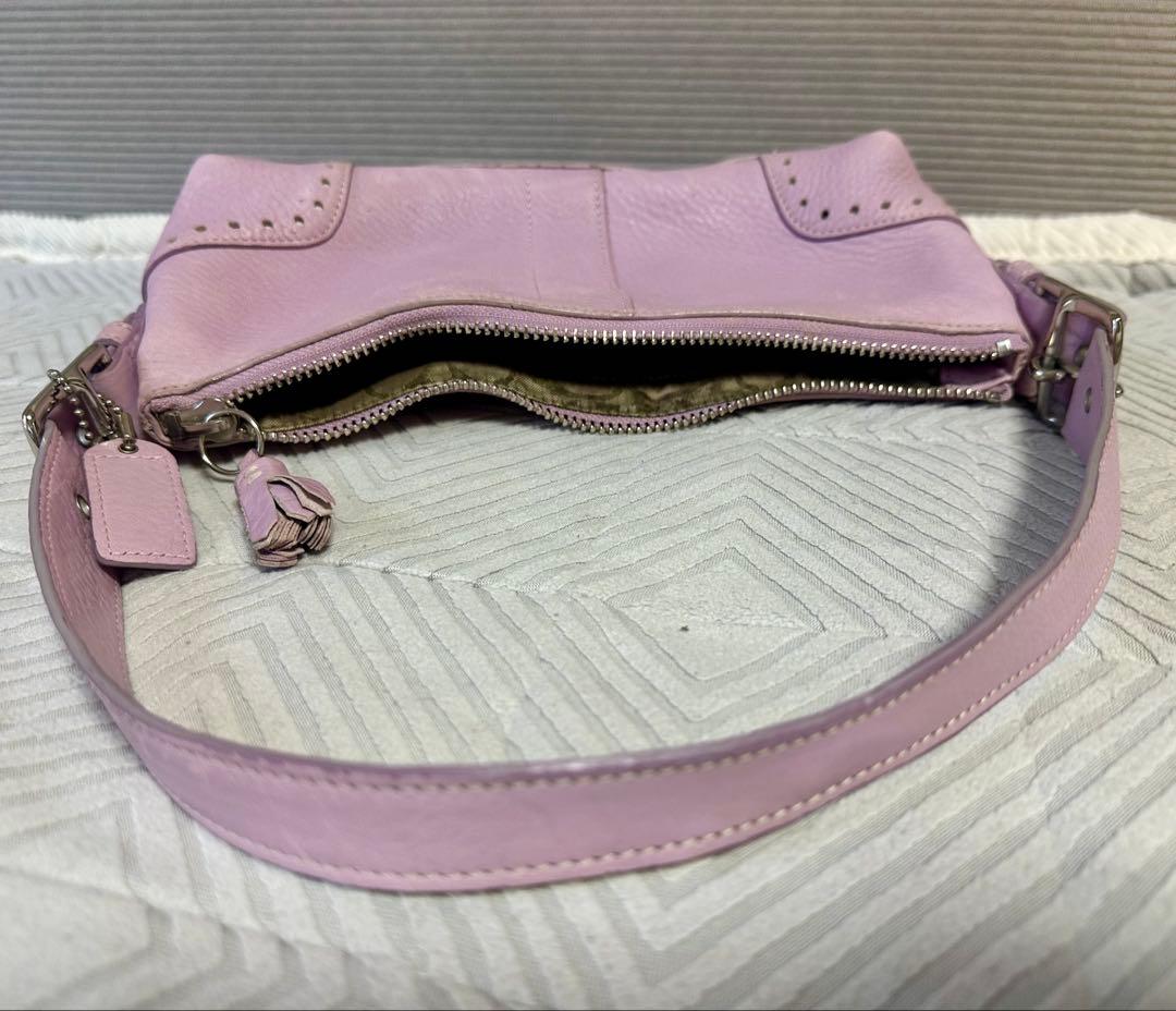 希少カラー COACH レザー アクセサリーポーチ ショルダーバッグ ピンク