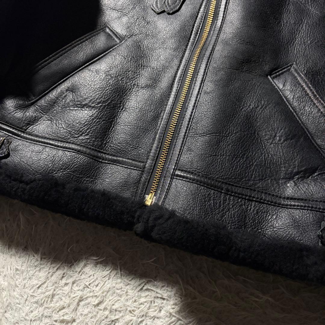 米国製■AVIREX フライトジャケット　B-3 ムートン　羊革　ボア　黒　42