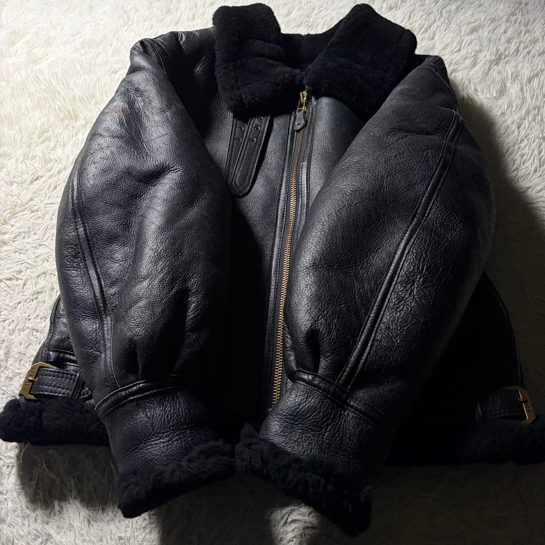 米国製■AVIREX フライトジャケット　B-3 ムートン　羊革　ボア　黒　42