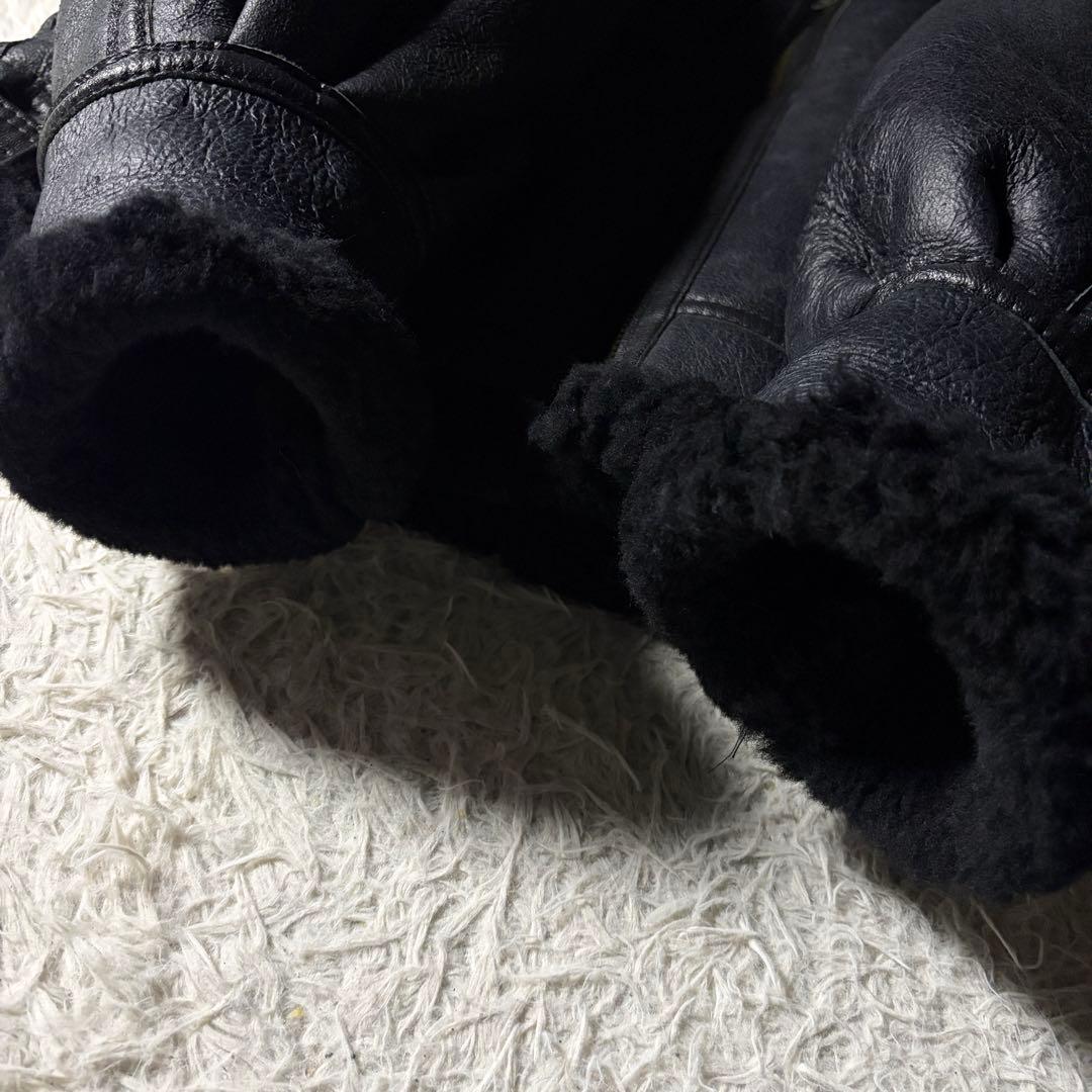 米国製■AVIREX フライトジャケット　B-3 ムートン　羊革　ボア　黒　42