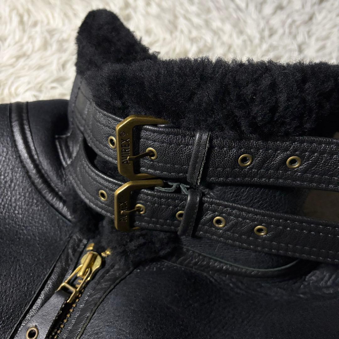 米国製■AVIREX フライトジャケット　B-3 ムートン　羊革　ボア　黒　42