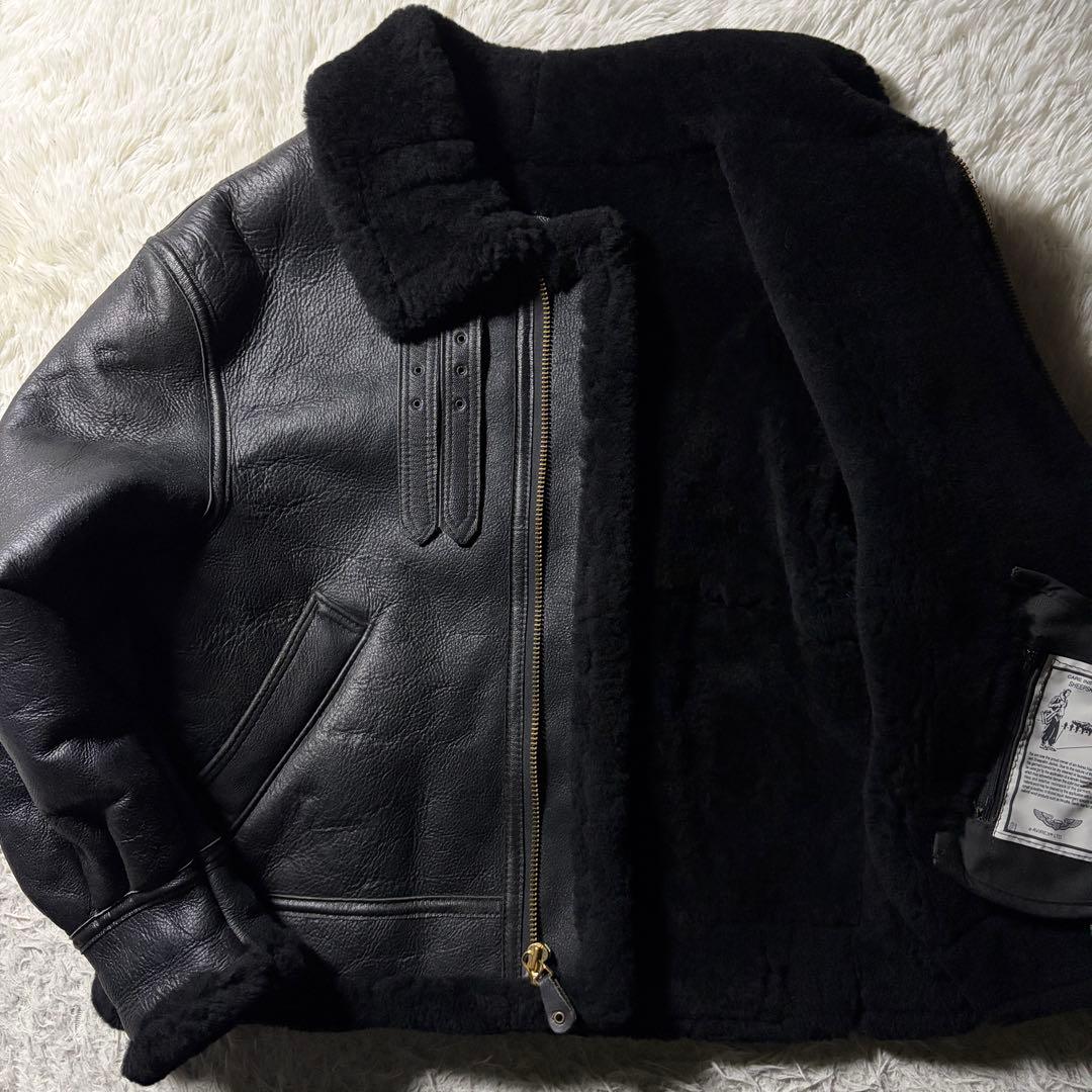 米国製■AVIREX フライトジャケット　B-3 ムートン　羊革　ボア　黒　42