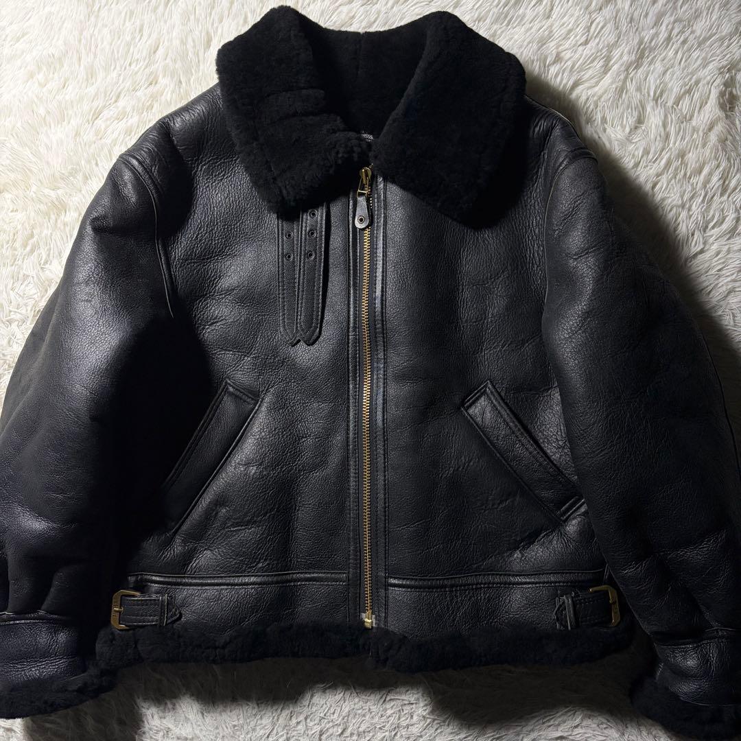 米国製■AVIREX フライトジャケット　B-3 ムートン　羊革　ボア　黒　42