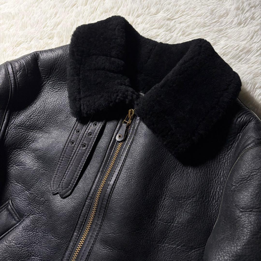 米国製■AVIREX フライトジャケット　B-3 ムートン　羊革　ボア　黒　42