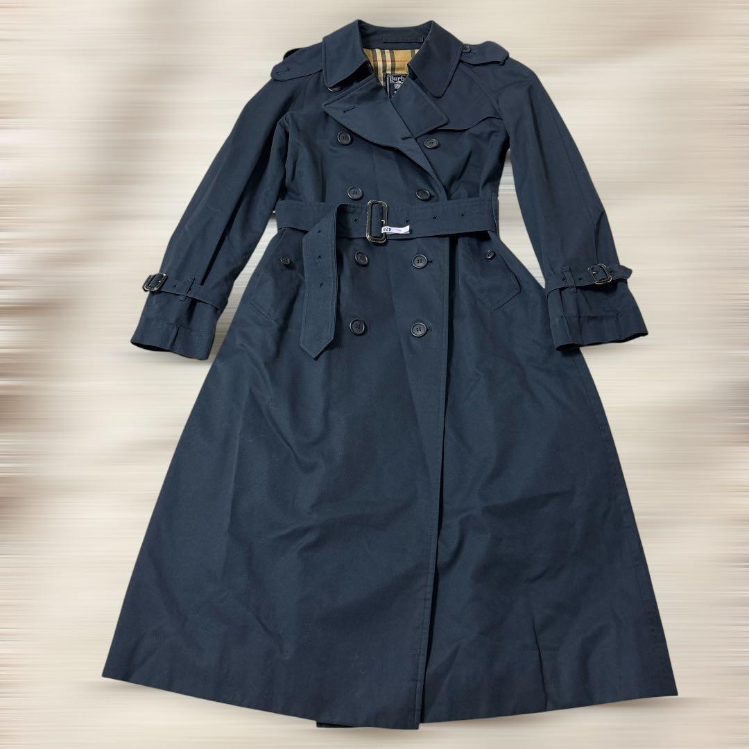 Burberrys 英国製ノバチェックトレンチロングコート ネイビー