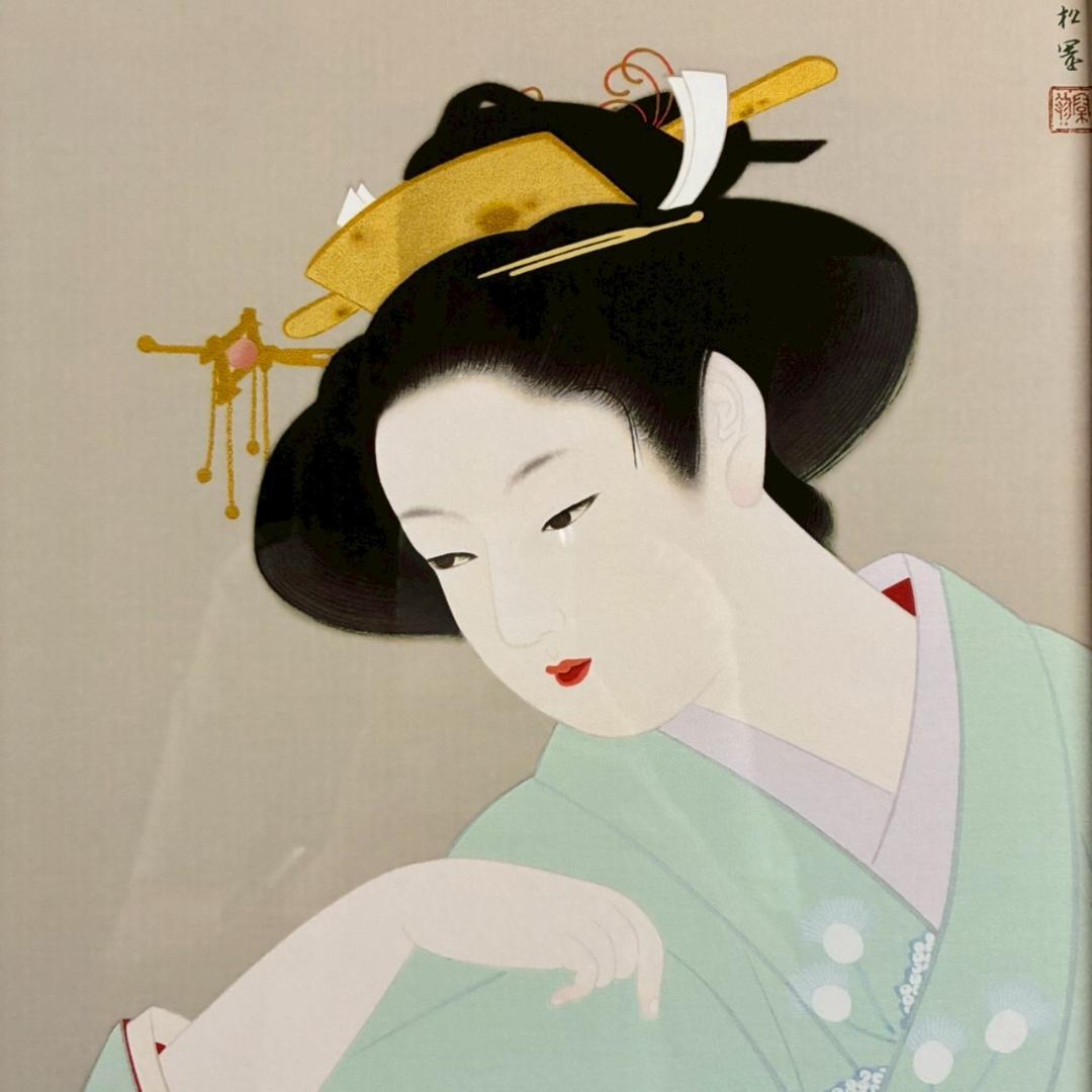 上村松園「新蛍」シルクスクリーン 日芸版画院 証明シール有 額縁入り 美人画