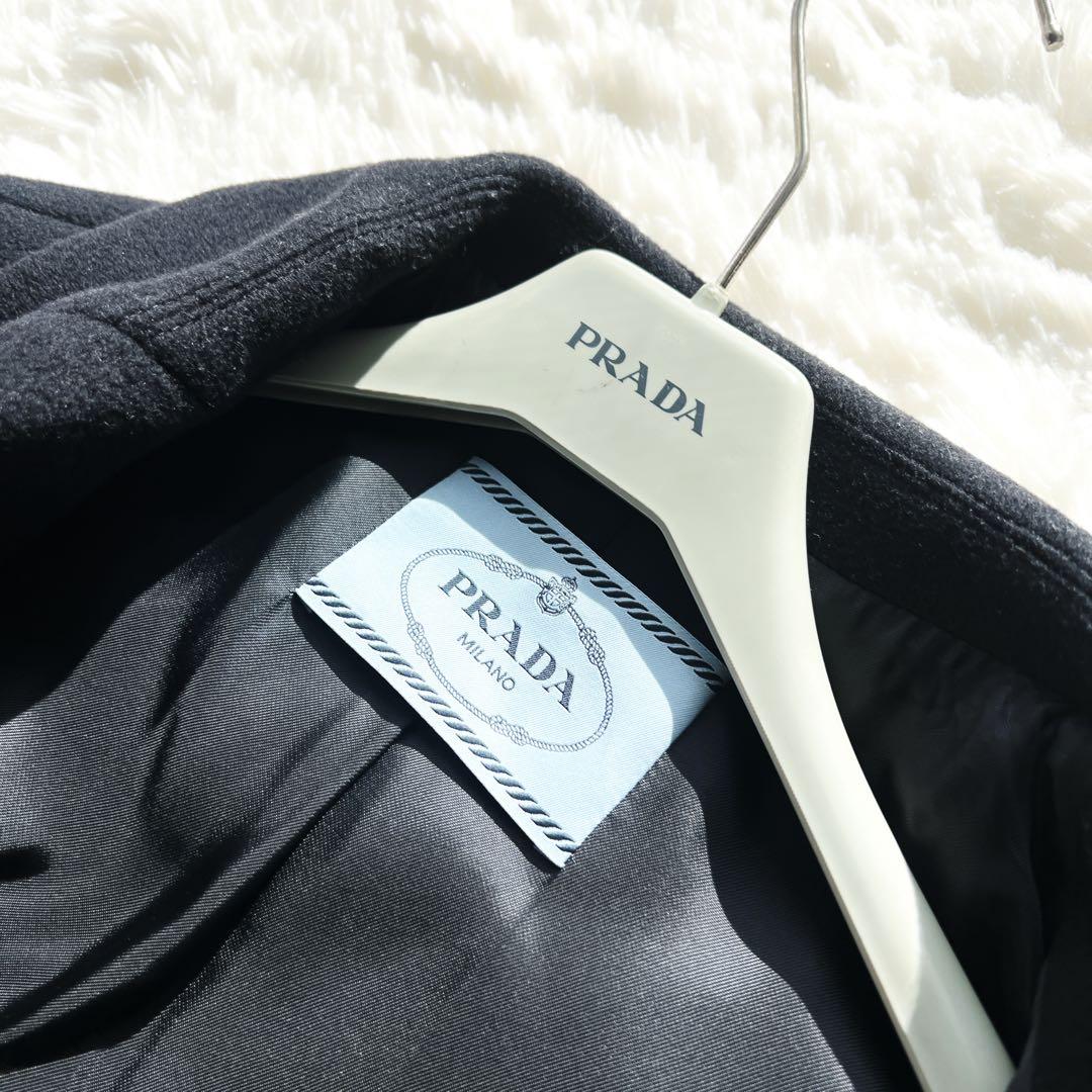 美品　PRADAプラダ カシミヤブレンド コクーン　シルエットコート ネイビー