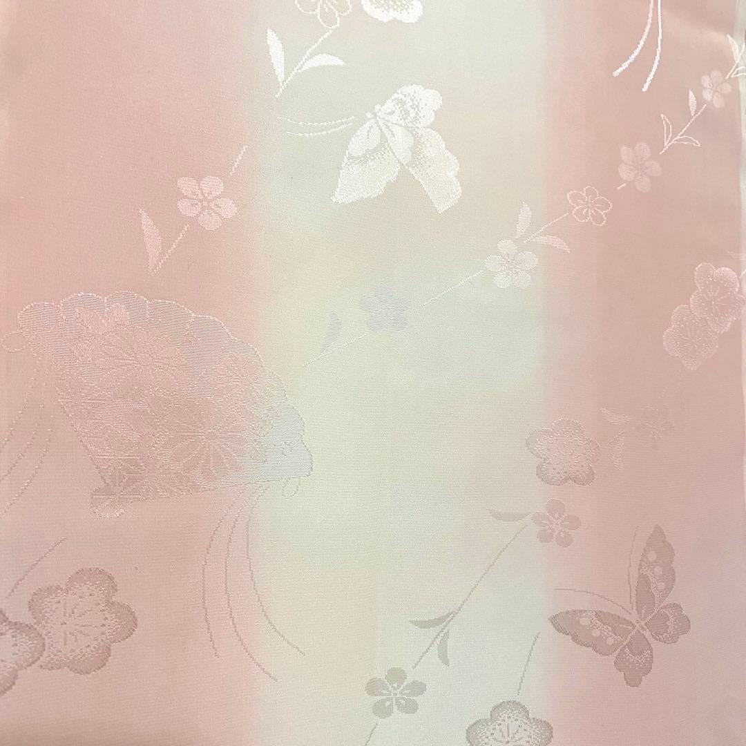 5k772 長襦袢　正絹　単衣　振袖用　刺繍　ピンク　白　花柄　和装　着物