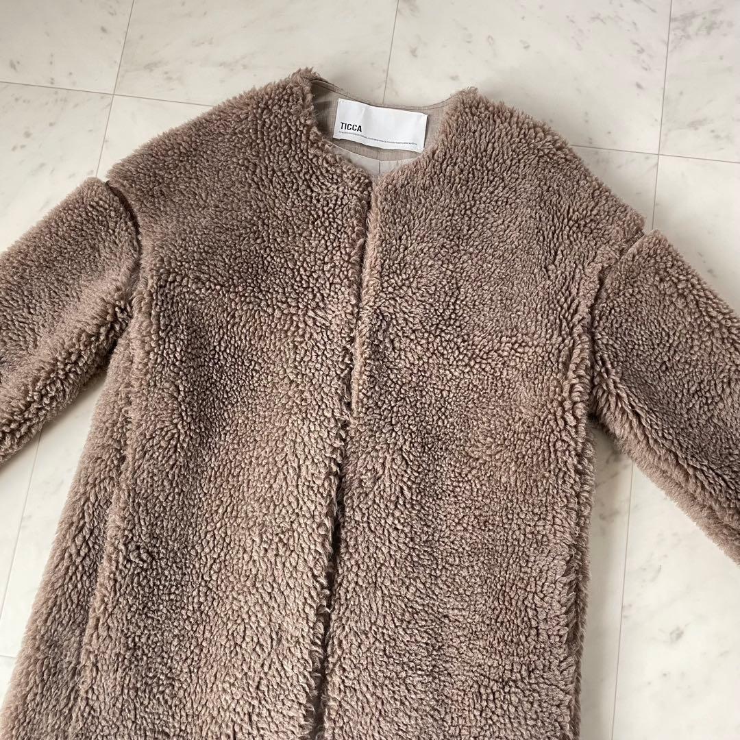 美品✨TICCA ウールファー ノーカラーコート ブラウン