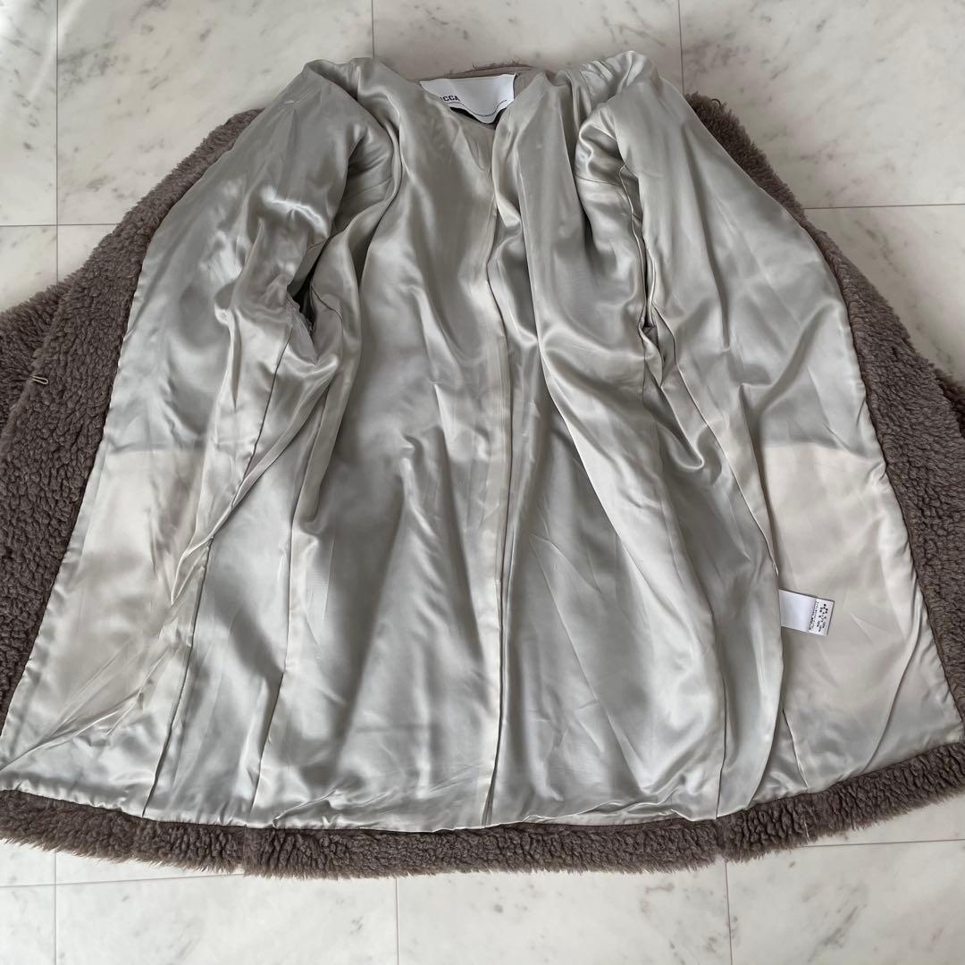 美品✨TICCA ウールファー ノーカラーコート ブラウン