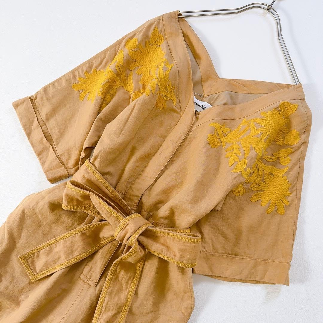 希少ꕥサラマリカ コットンリネン ビッグフラワー エンブ オールインワン