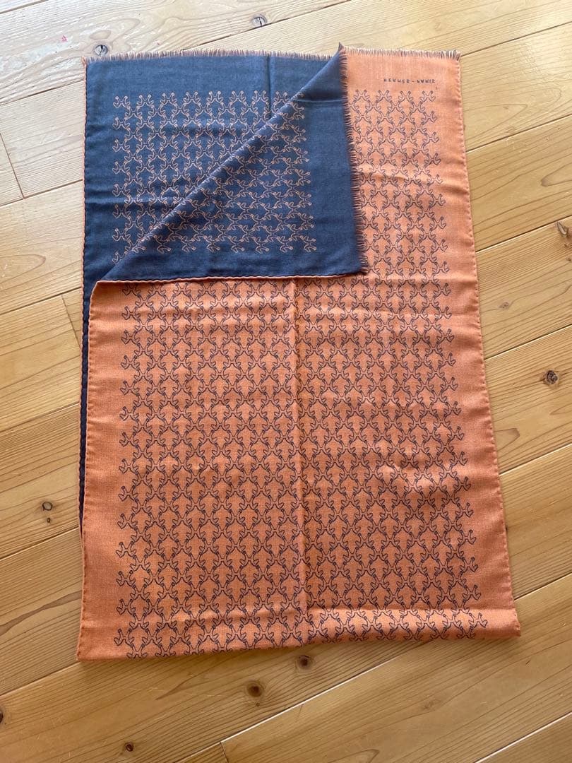 エルメス　マフラー　オレンジ　ブラウン