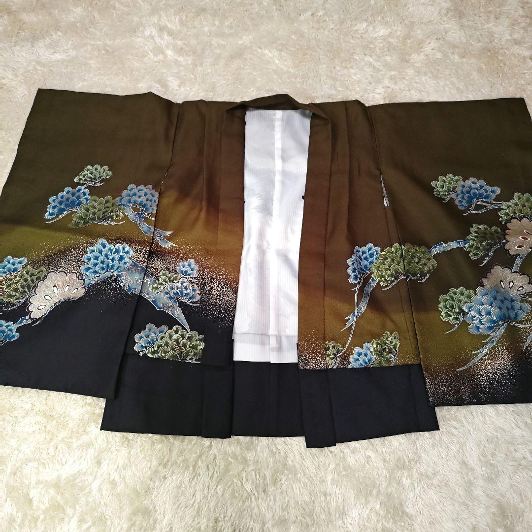 七五三 男の子 5歳 6点セット 着物 袴 紋付羽織 鷹 黒 草履 日本製