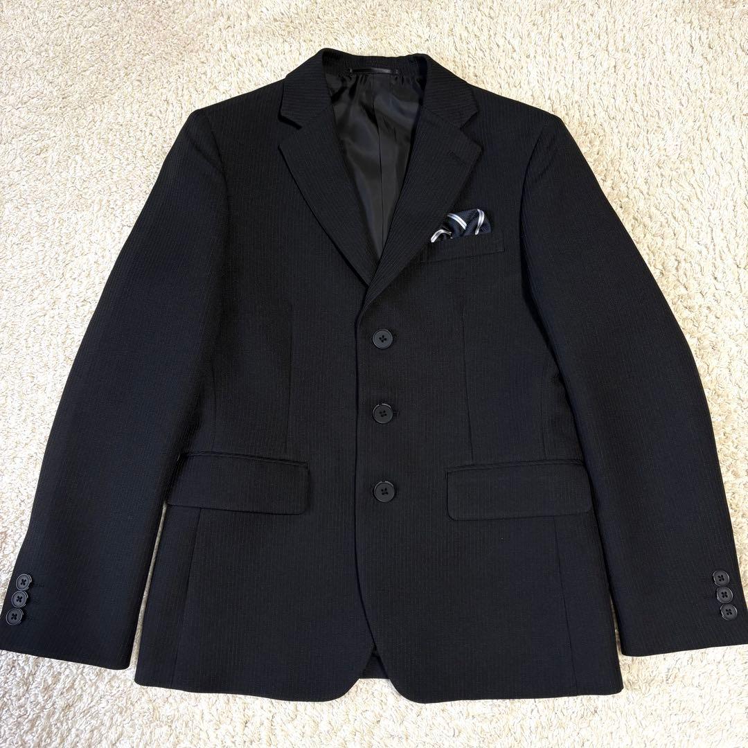 ワンダーファクトリー フォーマルスーツ 150 黒 ストライプ卒業式 入学式