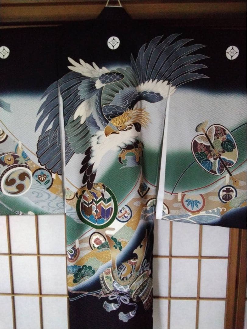 男の子用・3歳向け・表側正絹・お被覆とお着物のセット