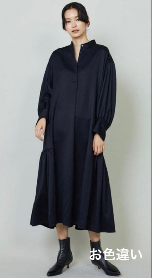 1er プルミエ アロンディスモン ウールサテンシャツワンピース 36