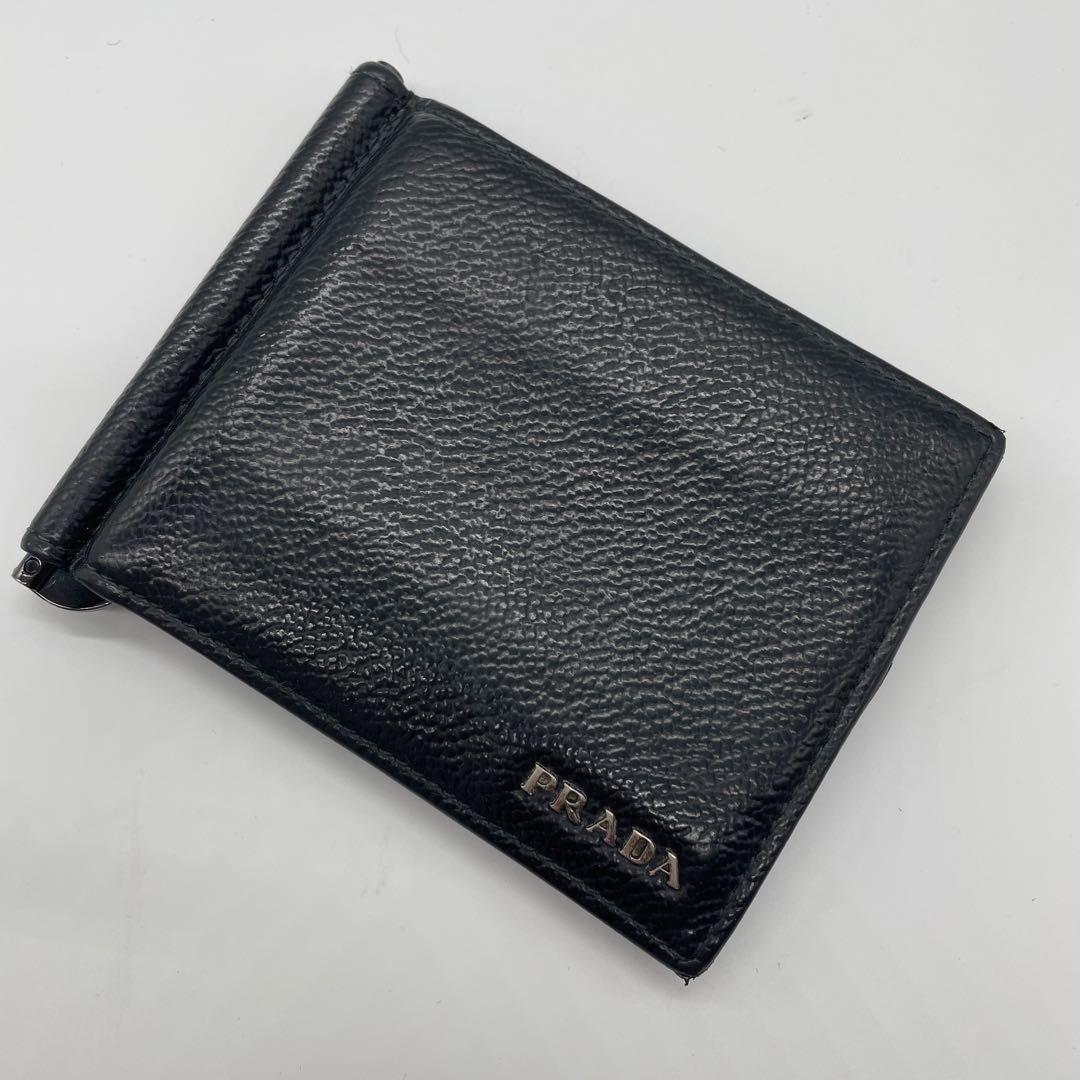 PRADA プラダ マネークリップ 折り財布 ロゴ金具 ブラック ネイビー