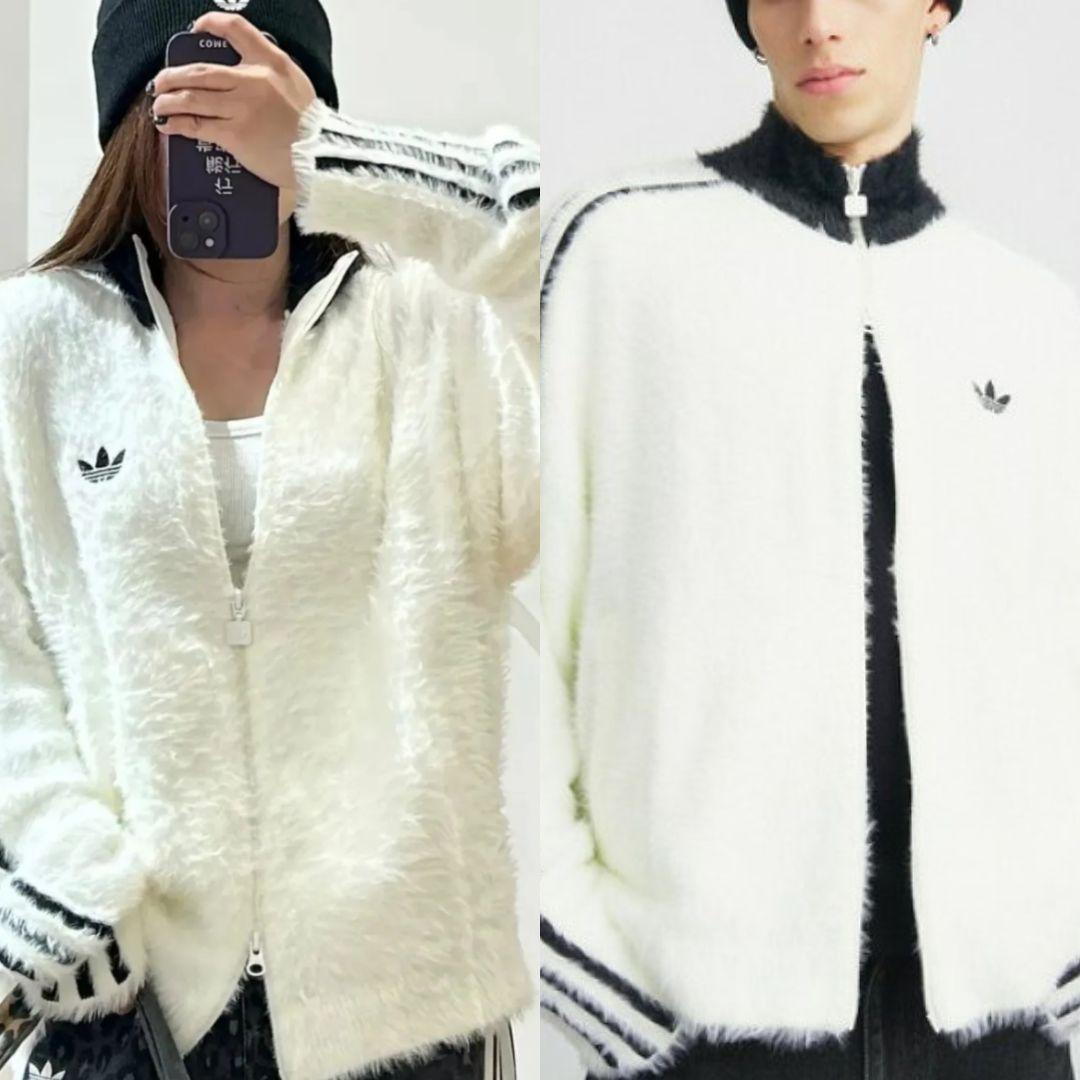 未使用級⭐完売品 adidasフェイクモヘアトラックジャケット 白黒M 試着のみ