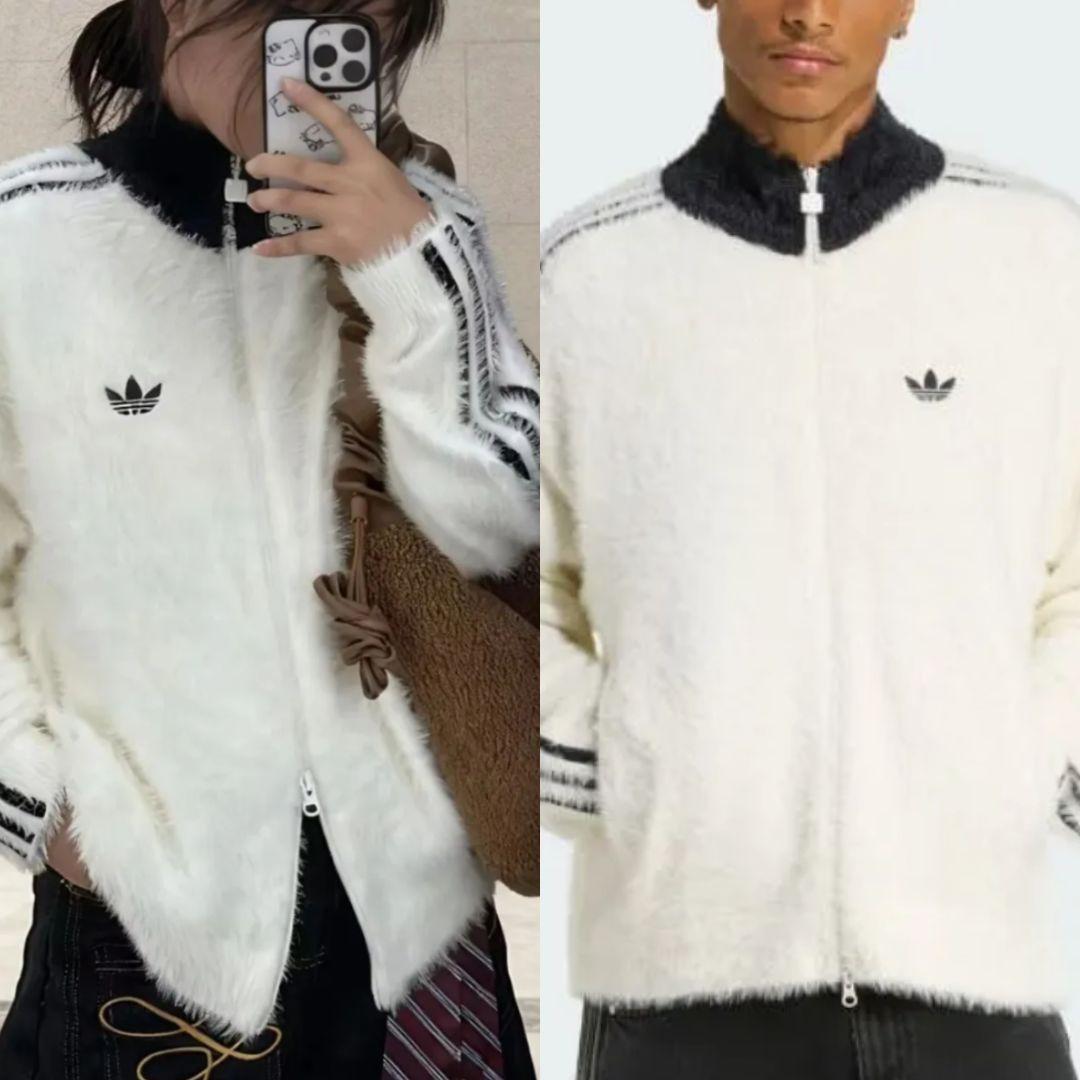 未使用級⭐完売品 adidasフェイクモヘアトラックジャケット 白黒M 試着のみ