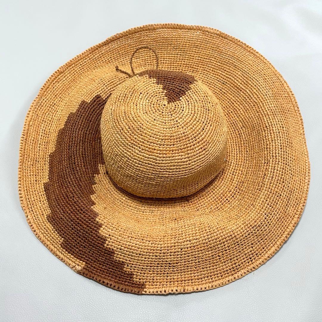 美品 希少柄 ヘレンカミンスキー ラフィアハット 14cm ツバ広 OSサイズ