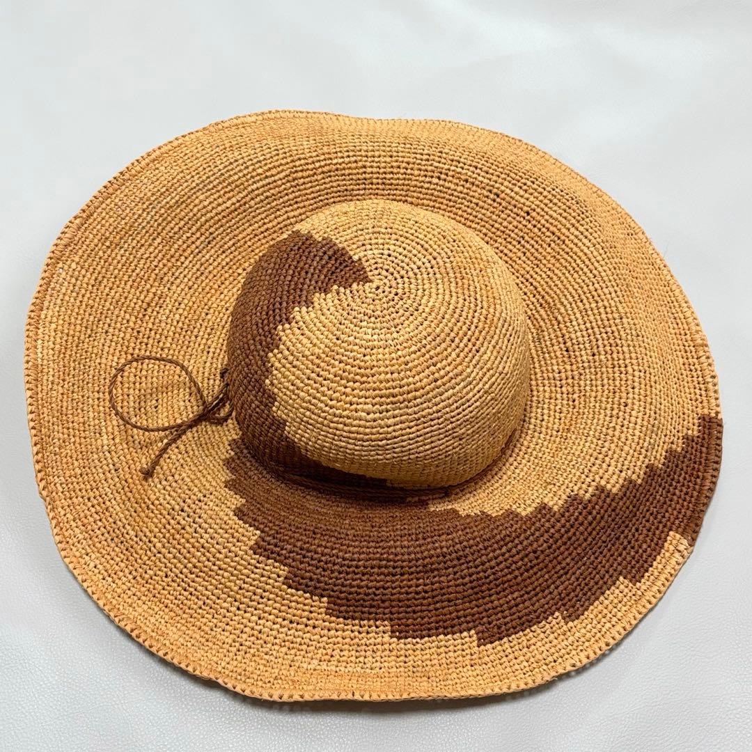 美品 希少柄 ヘレンカミンスキー ラフィアハット 14cm ツバ広 OSサイズ