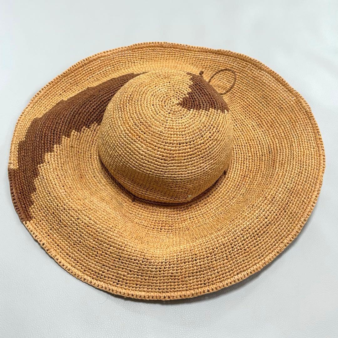美品 希少柄 ヘレンカミンスキー ラフィアハット 14cm ツバ広 OSサイズ
