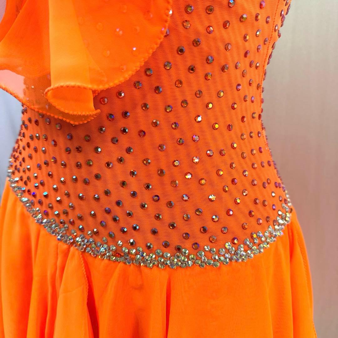 Y5931★S ネオンオレンジ スワロミックス ラテンドレス 社交ダンス