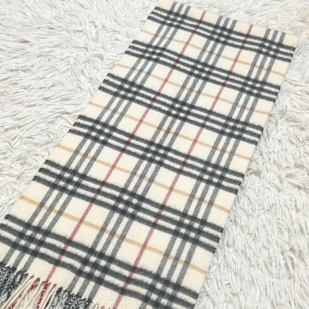美品　BURBERRY バーバリー カシミヤ100 ノバチェック柄 マフラー 白