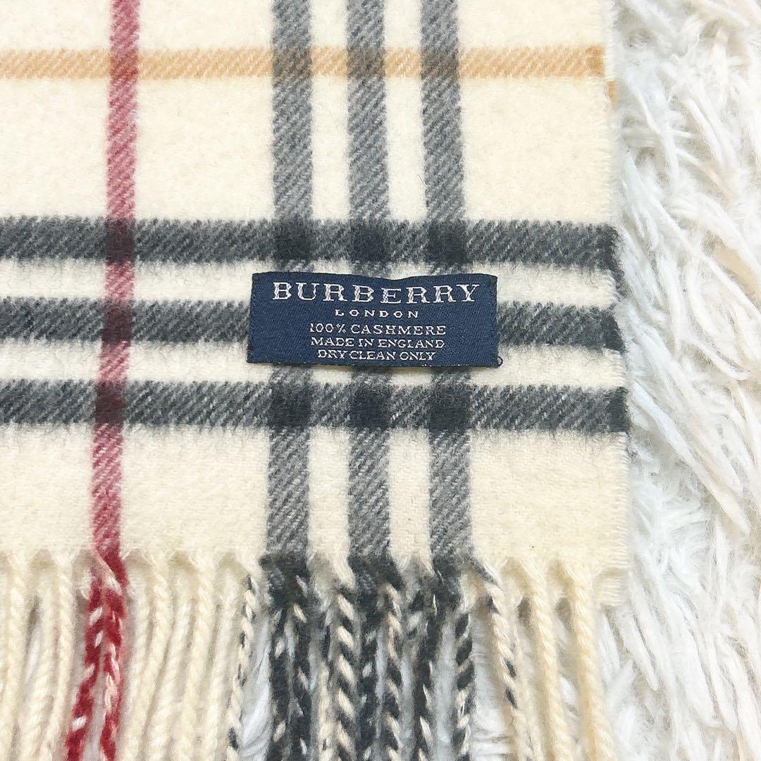美品　BURBERRY バーバリー カシミヤ100 ノバチェック柄 マフラー 白
