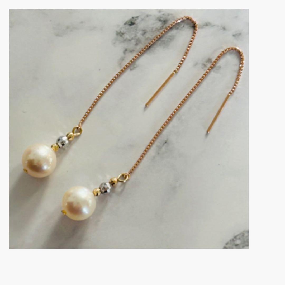 (M0111-2)K18アコヤ花珠真珠3ゴールドアメリカンピアス