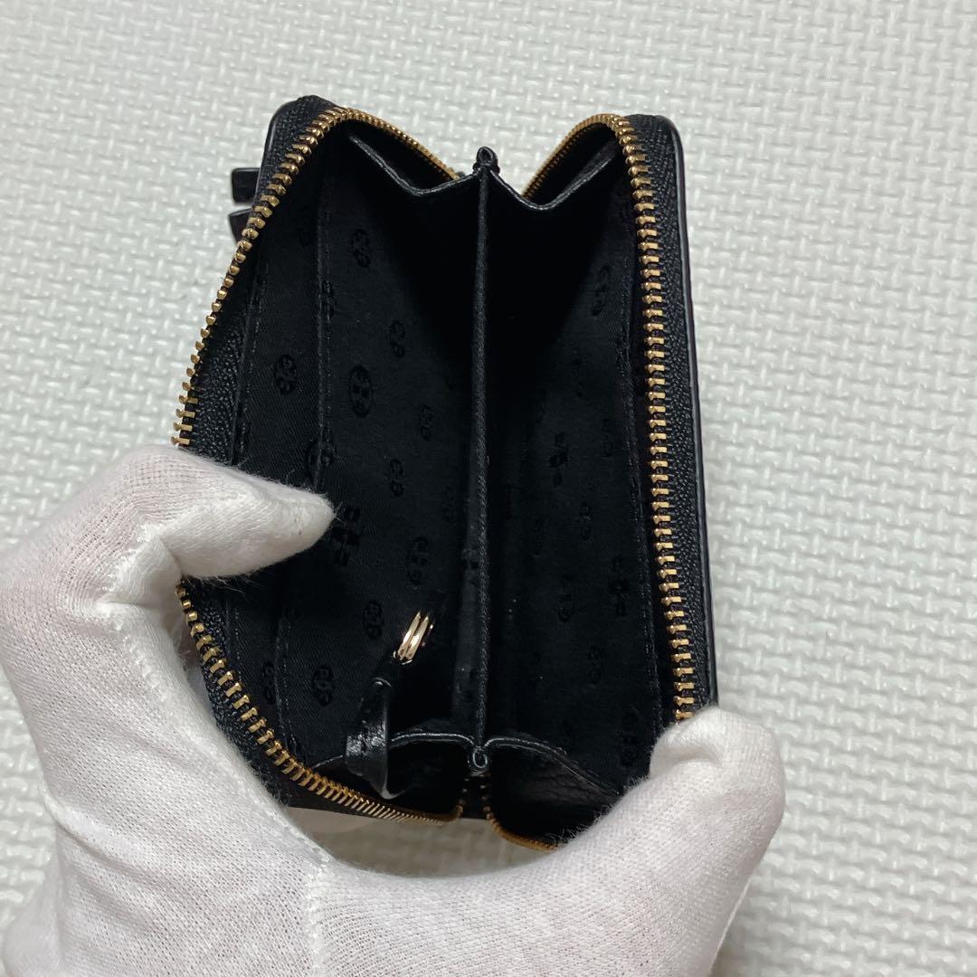 ・未使用TORY BURCHトリーバーチレザーラウンドジップミニウォレット　黒