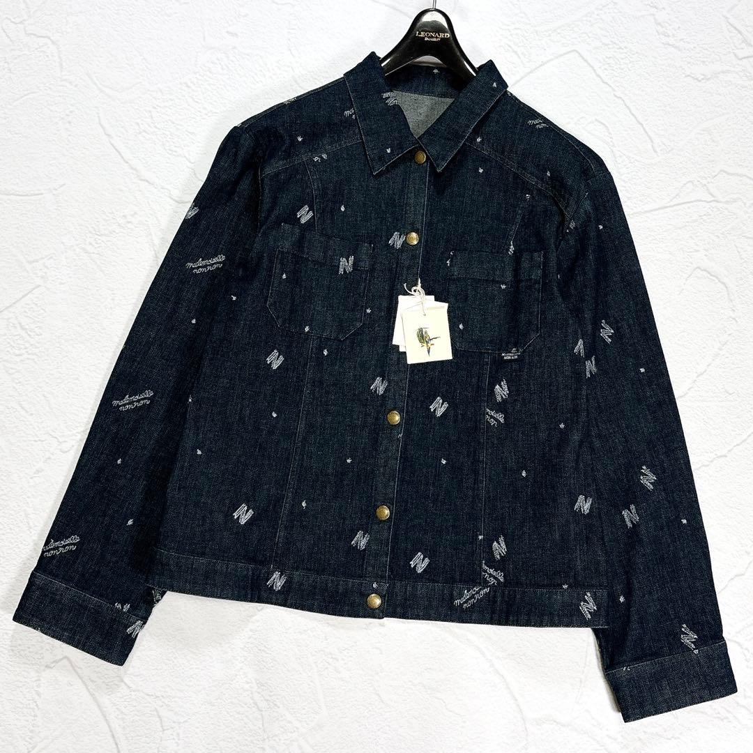 ✨タグ付き✨マドモアゼルノンノン　デニム　ジャケット　ロゴ刺繍　総柄　ロゴボタン