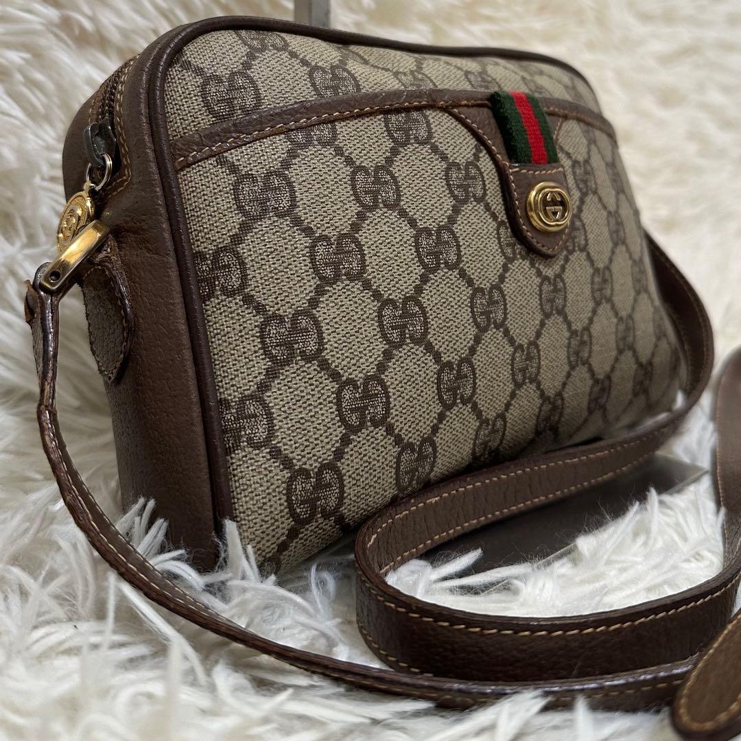 値下げ レア オールドグッチ GG総柄 レザー ショルダーバッグ シェリーライン