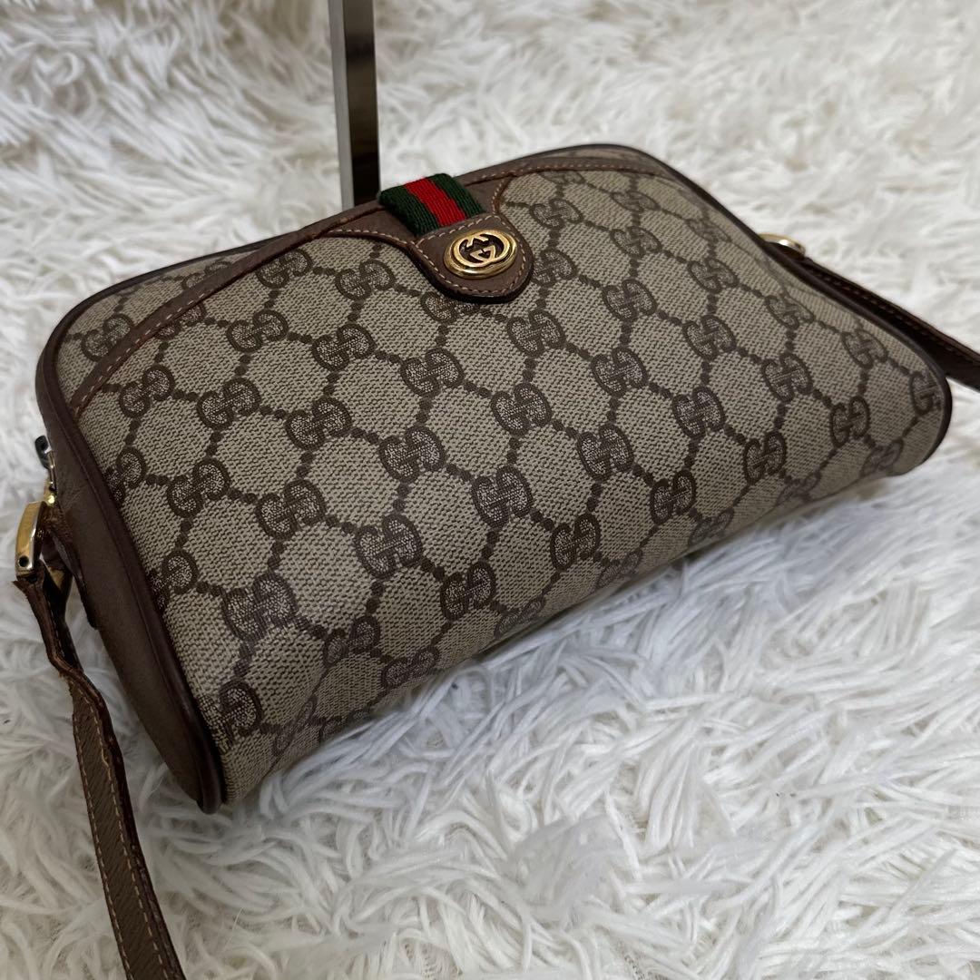値下げ レア オールドグッチ GG総柄 レザー ショルダーバッグ シェリーライン