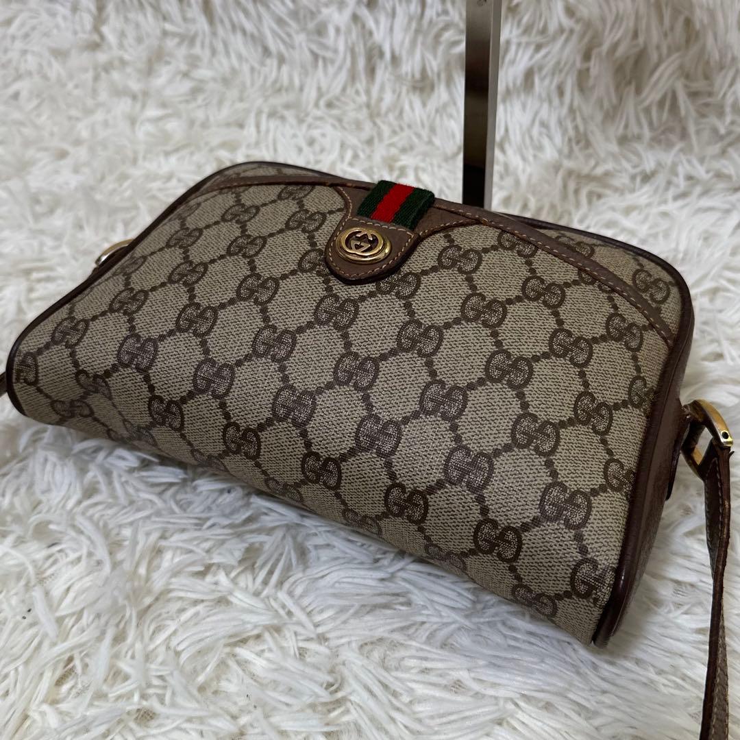 値下げ レア オールドグッチ GG総柄 レザー ショルダーバッグ シェリーライン