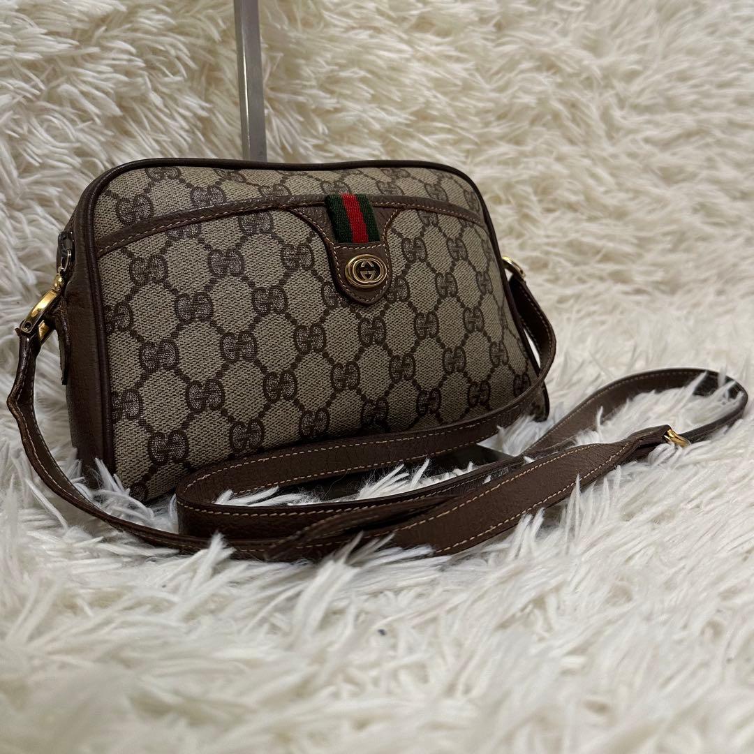値下げ レア オールドグッチ GG総柄 レザー ショルダーバッグ シェリーライン