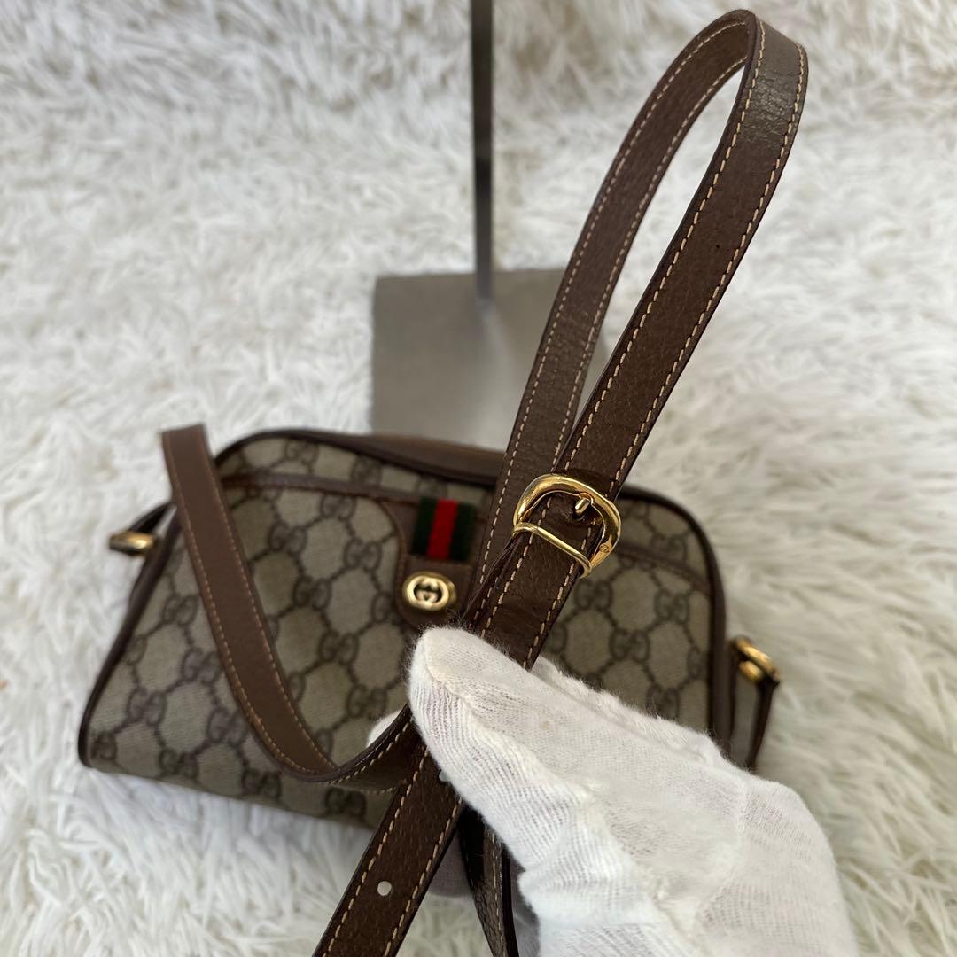 値下げ レア オールドグッチ GG総柄 レザー ショルダーバッグ シェリーライン