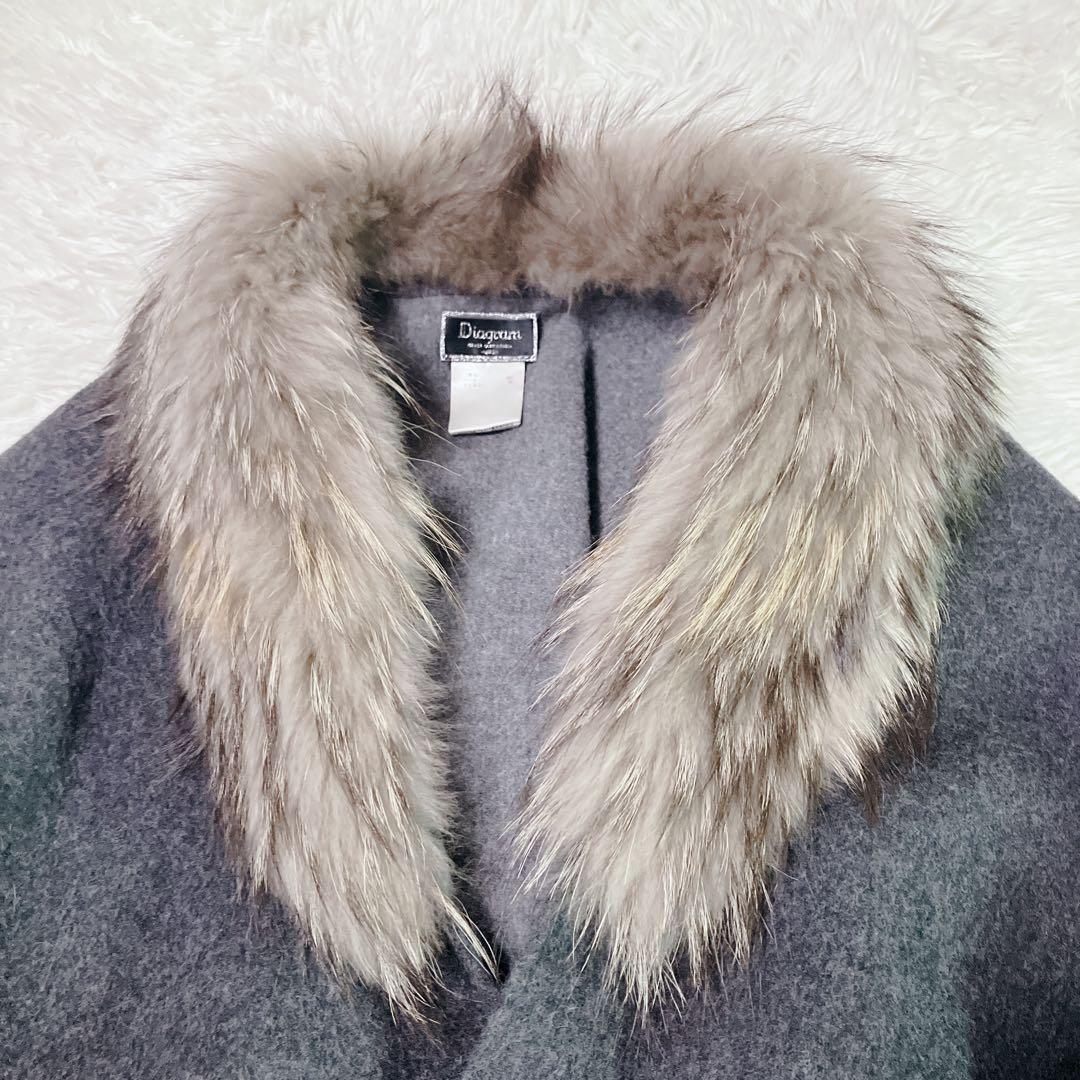 【美品】グレースコンチネンタル　ポンチョ　ストール　ラクーンファー　グレー