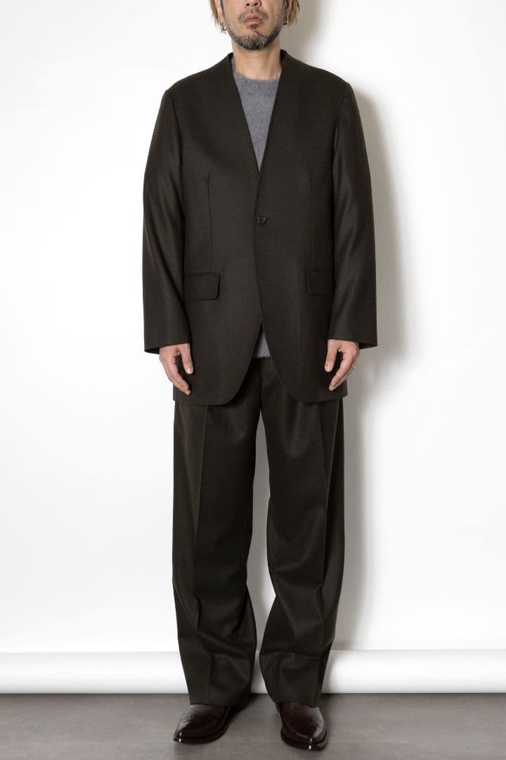 【新品未使用品】RAINMAKER ノーカラーロングジャケット ダークオリーブ