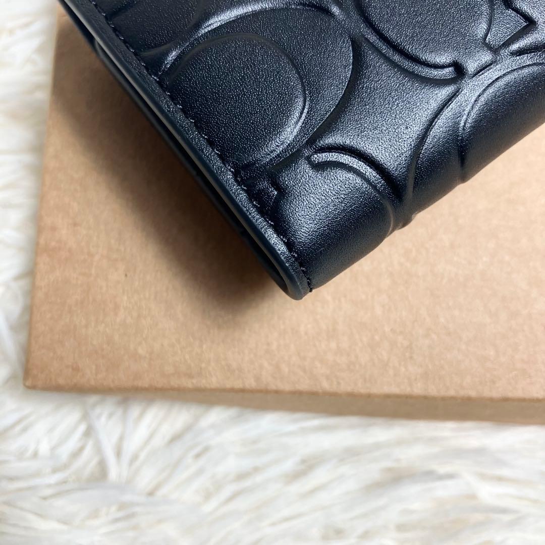 未使用品 COACH エンボス シグネチャー キーケース レザーブラック