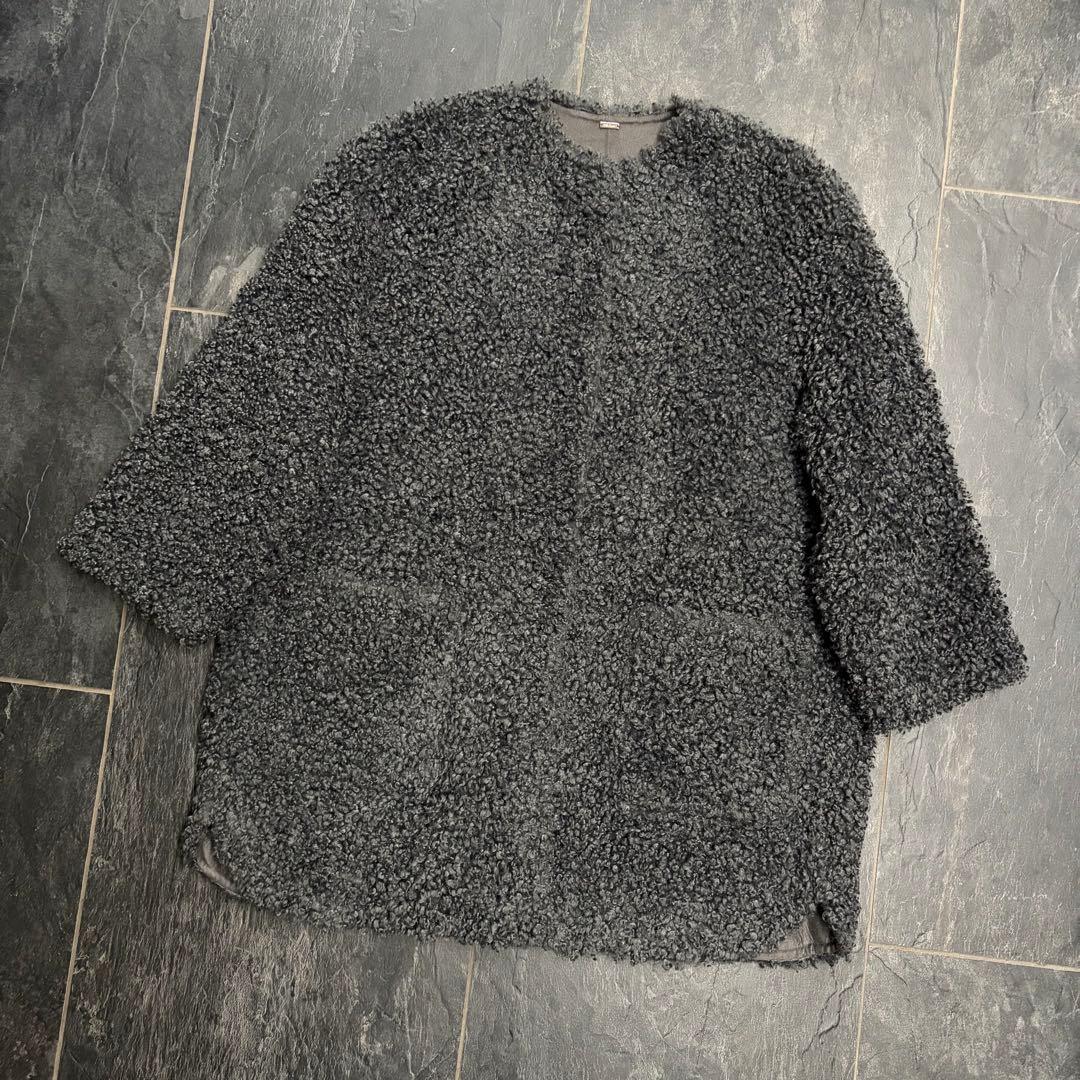 MilaOwenミラオーウェン　ノーカラーシャツカーブ ボアコート　グレー