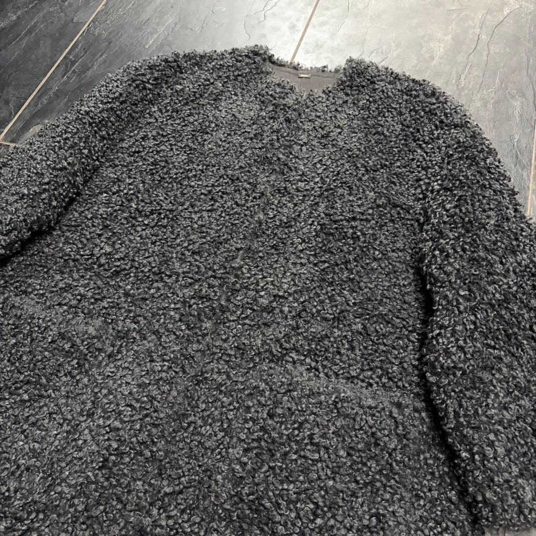 MilaOwenミラオーウェン　ノーカラーシャツカーブ ボアコート　グレー