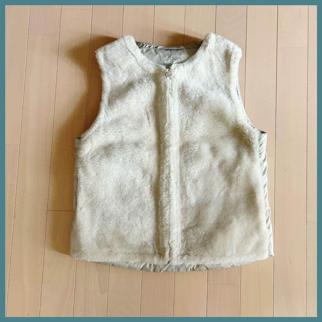 【美品】45R ムートン切替デザイン ダウンベスト アイボリー サイズ1