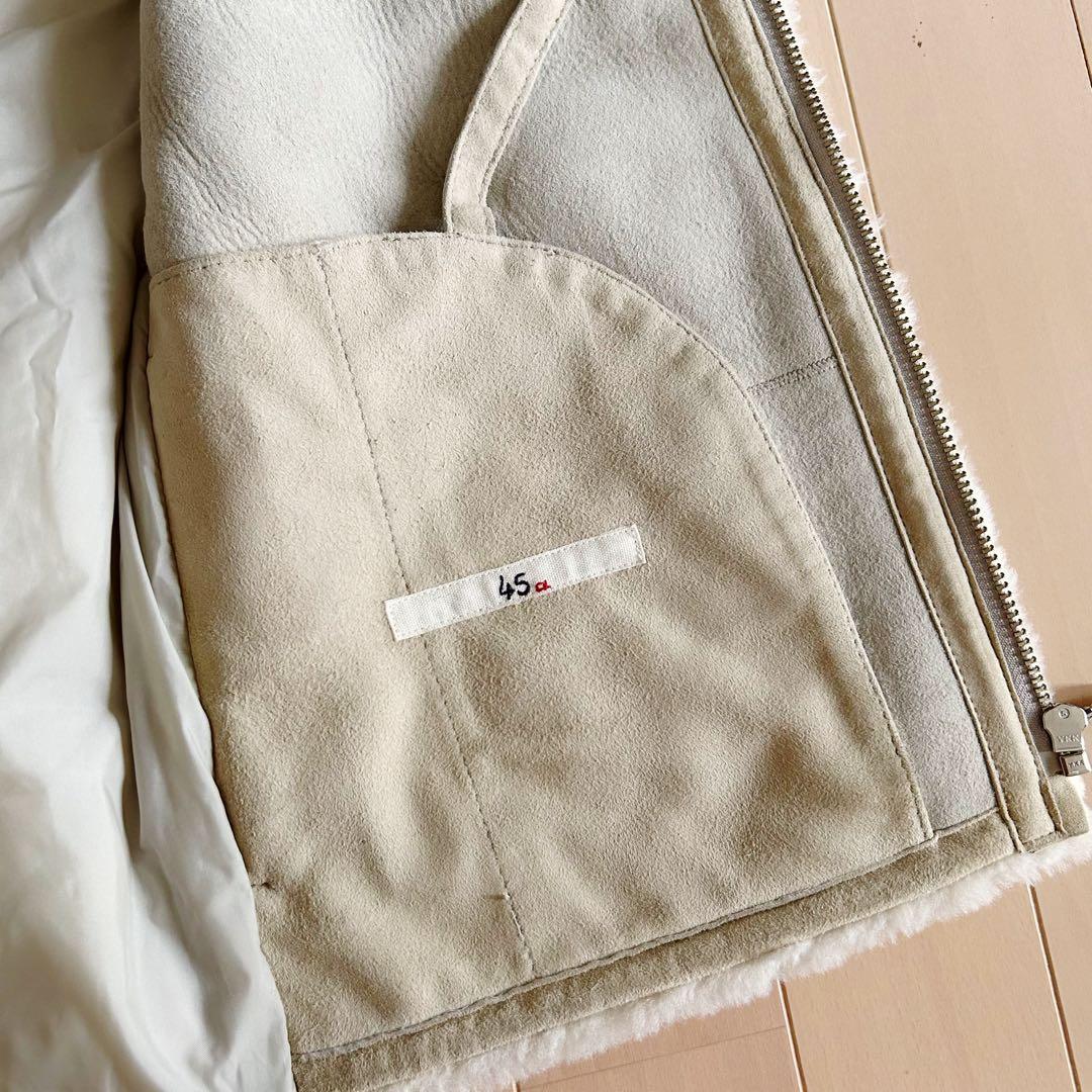 【美品】45R ムートン切替デザイン ダウンベスト アイボリー サイズ1