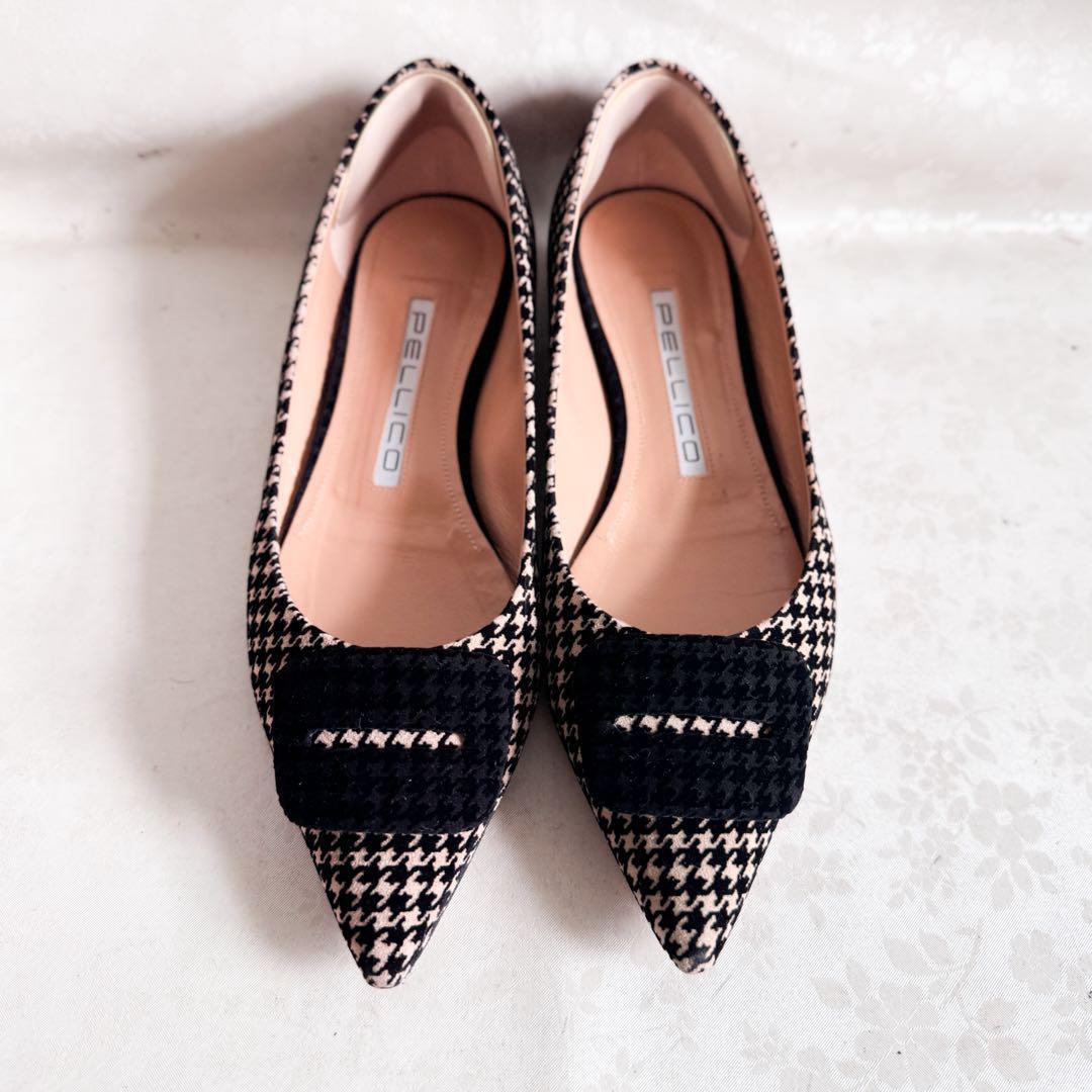 【PELLICOペリーコ】フラットパンプス 千鳥格子 バックル 36.5