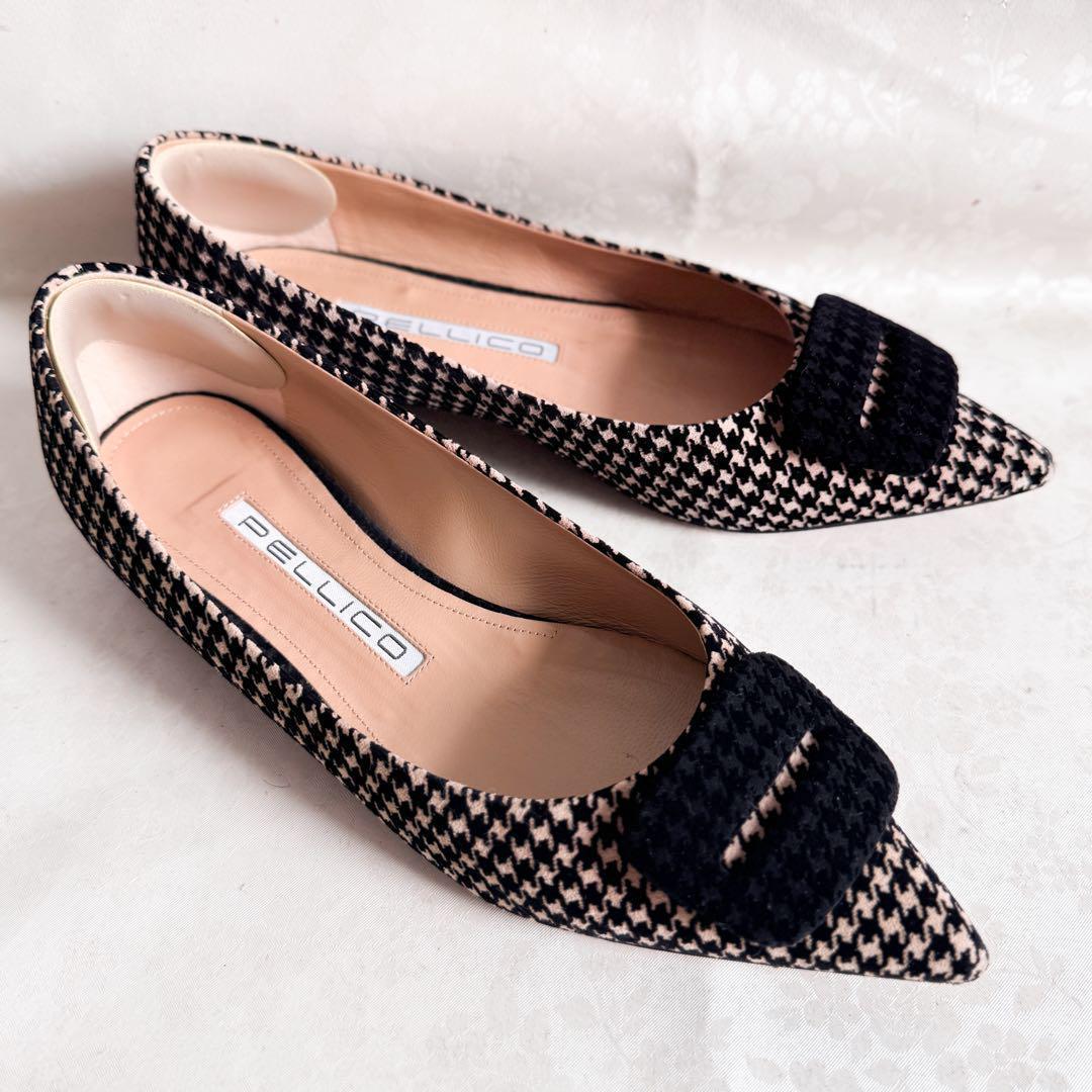 【PELLICOペリーコ】フラットパンプス 千鳥格子 バックル 36.5