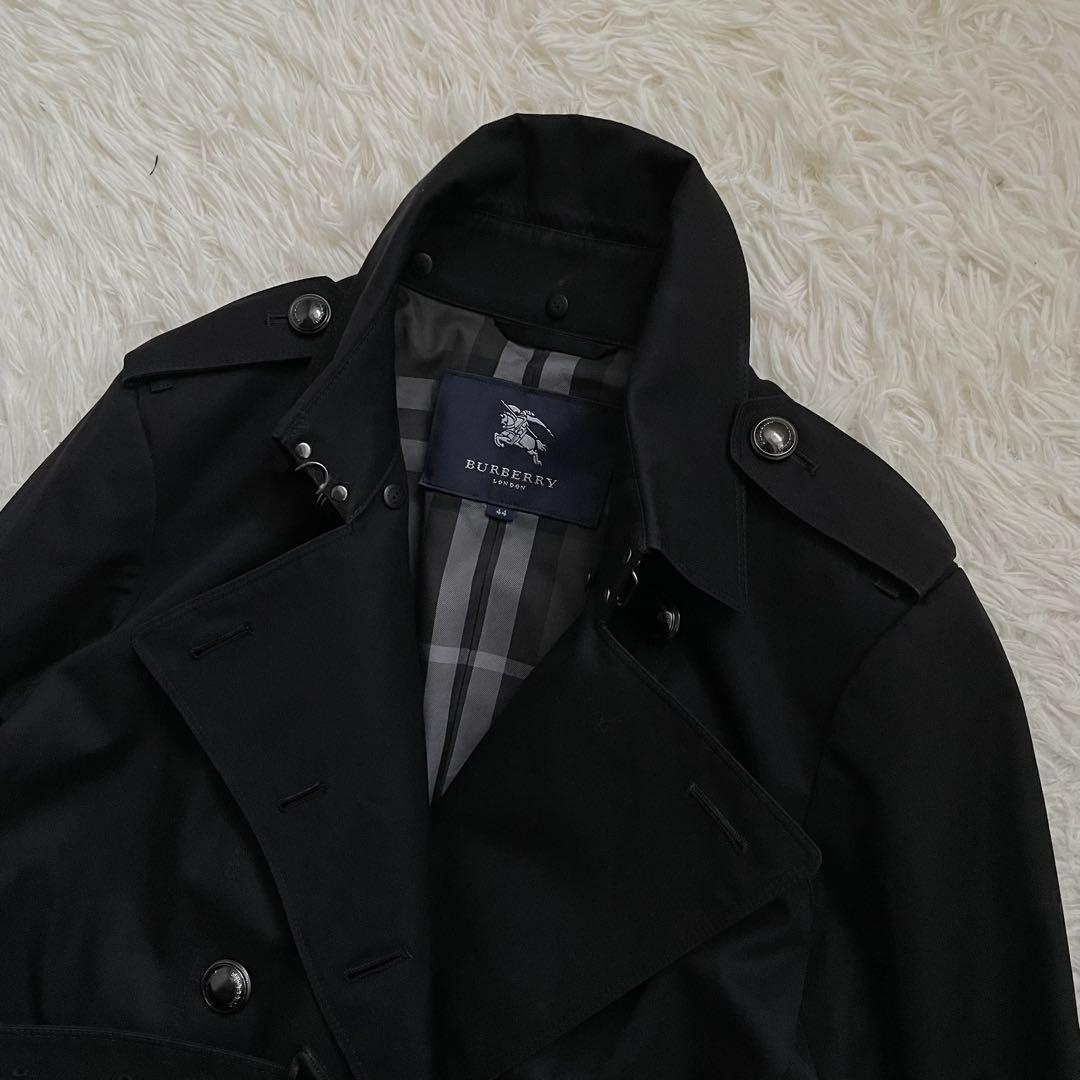 希少44サイズ　バーバリーロンドン　トレンチコート　黒　ナポレオンコート　極美品