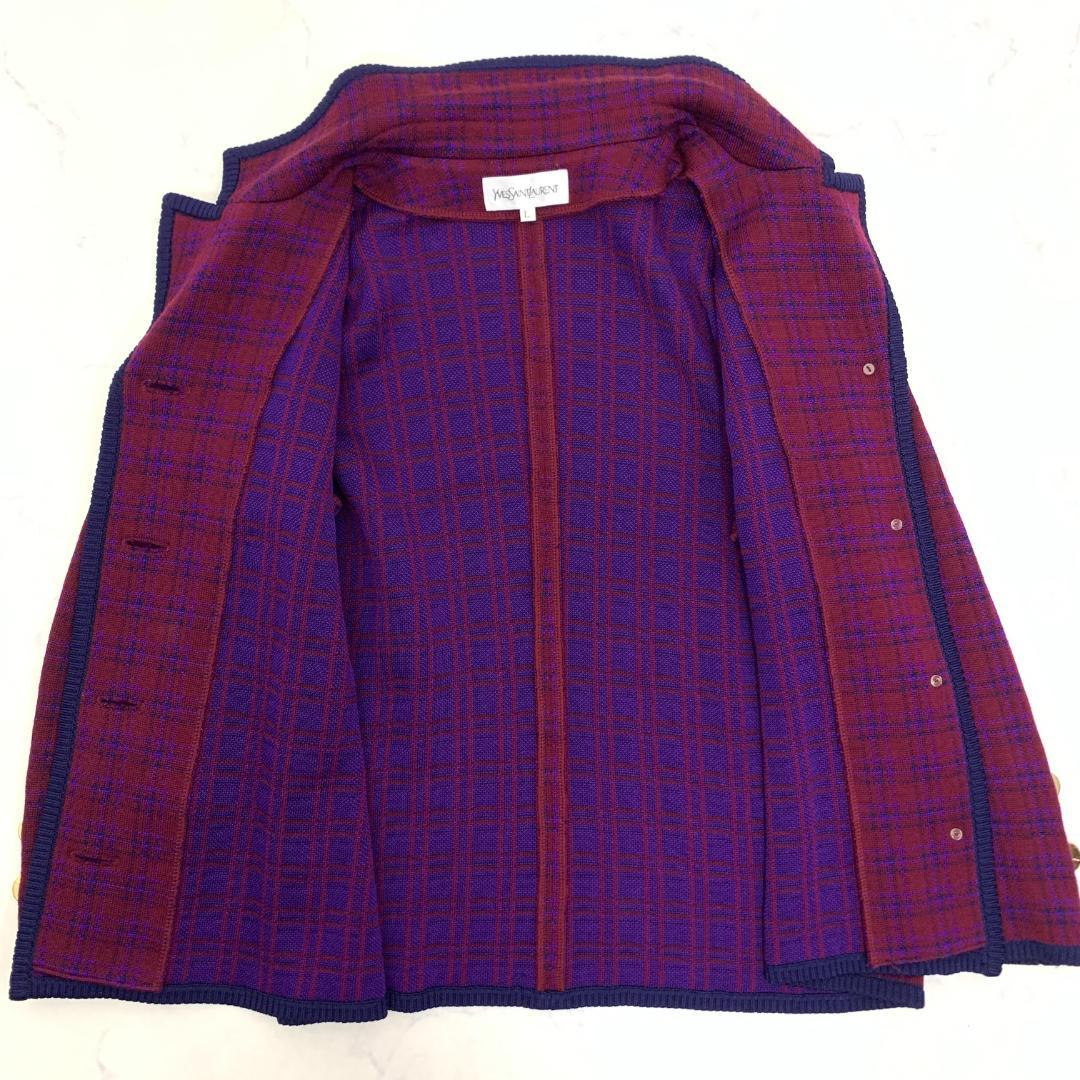 LA8406イブサンローラン テーラードジャケット 赤 青 レーヨン ウール L