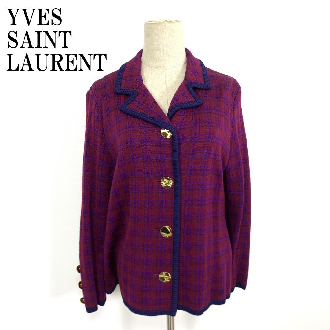 LA8406イブサンローラン テーラードジャケット 赤 青 レーヨン ウール L