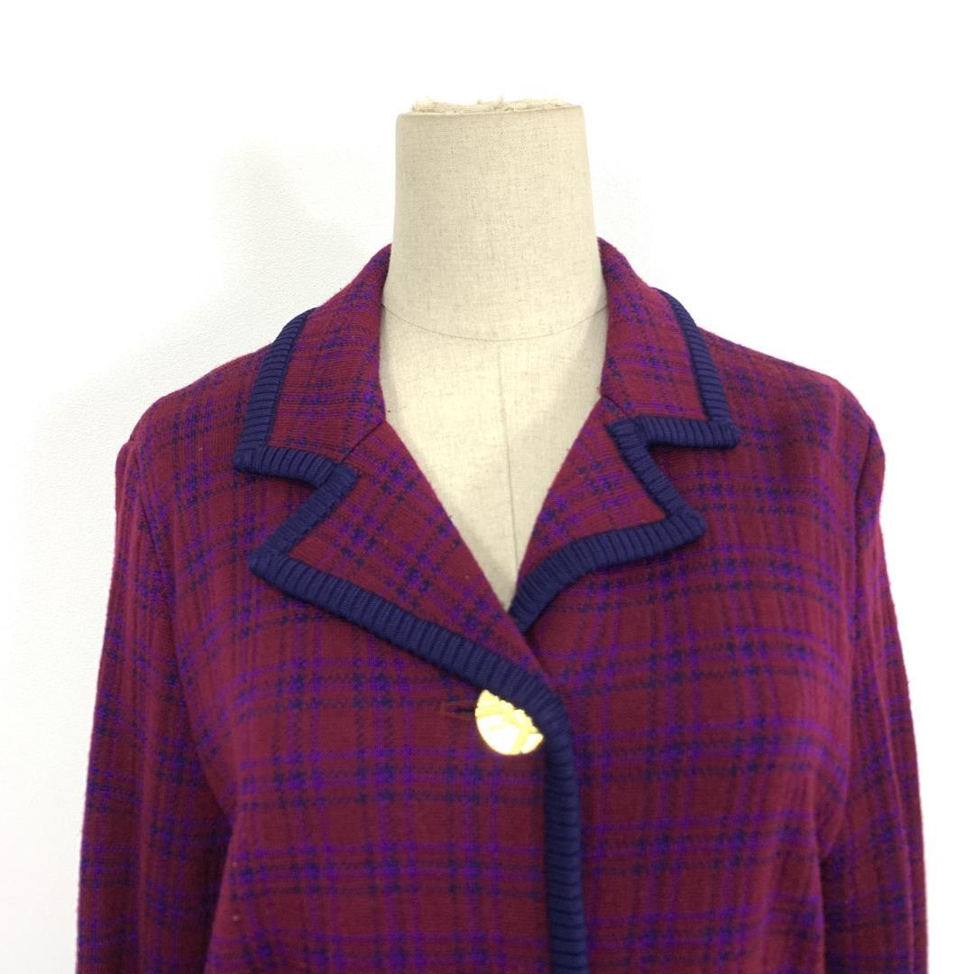 LA8406イブサンローラン テーラードジャケット 赤 青 レーヨン ウール L